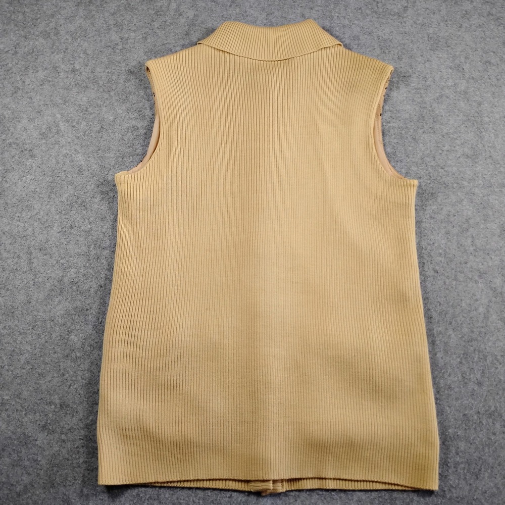 Livingston Bros Vintage 70s Sweater Vest Womens M Beige Leather Pocket Knit - Picture 7 of 8